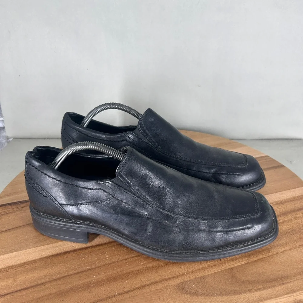 Nunn Bush Mens Black Leather Square Toe Slip On Loafers Size 10 M
